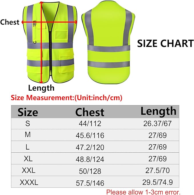 "Custom High-Visibility Safety Vests with Pockets and Zipper – Personalized Logo, Text, or Name for Men and Women, Available in Bulk"