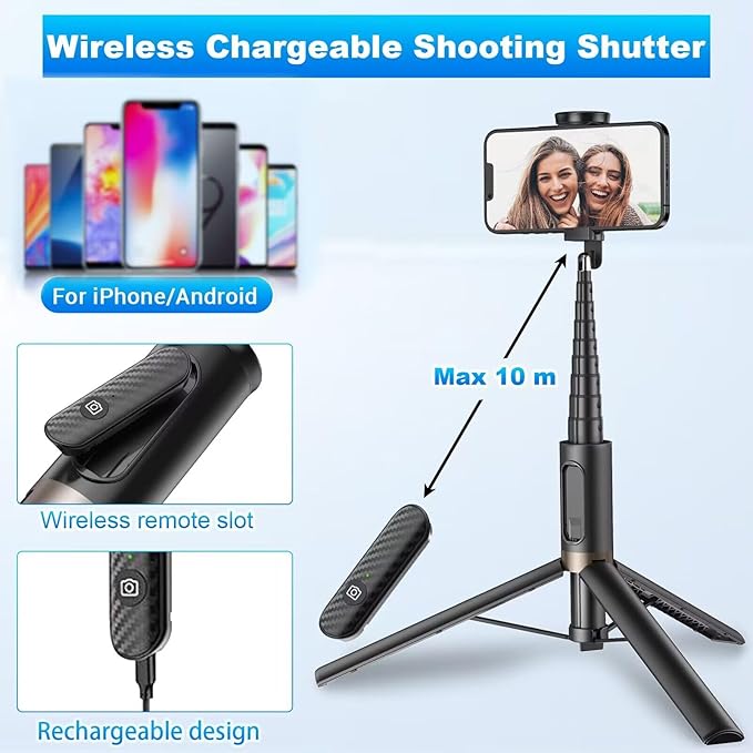 152cm Phone Selfie Stick Tripod, All-in-1 Tripod with Wireless Remote for 4"-7" Phone