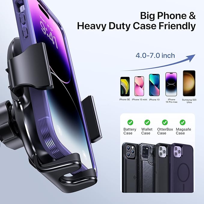 Car Phone Holder, 4-in-1 Mobile Holder for Car, Phone Holder Car for Dashboard & Air Vent & Windshield, Compatible with iPhone 14 Pro Max 13 12 11, Samsung S23, Xiaomi, Google and More