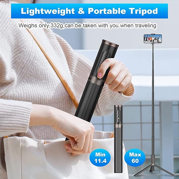 152cm Phone Selfie Stick Tripod, All-in-1 Tripod with Wireless Remote for 4"-7" Phone