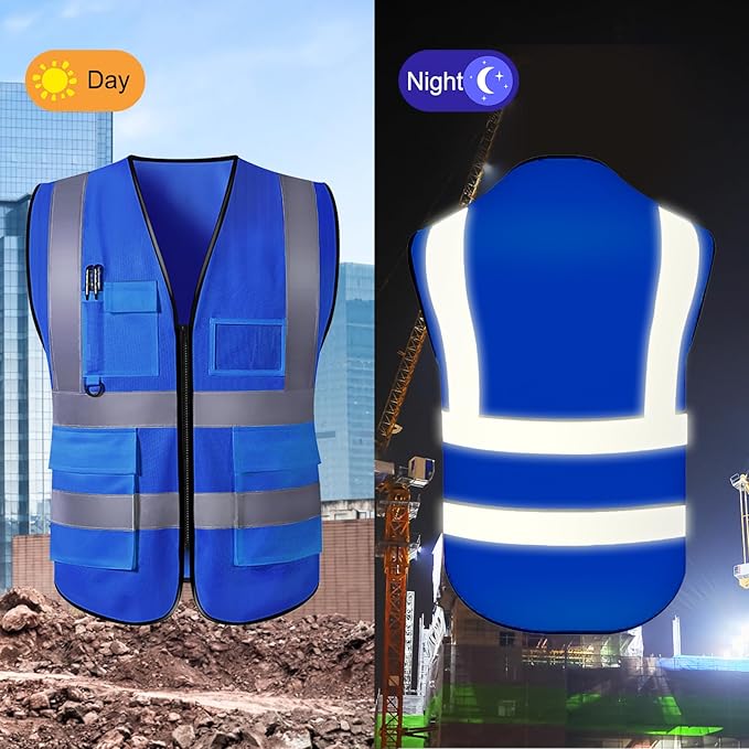 "Custom High-Visibility Safety Vests with Pockets and Zipper – Personalized Logo, Text, or Name for Men and Women, Available in Bulk"